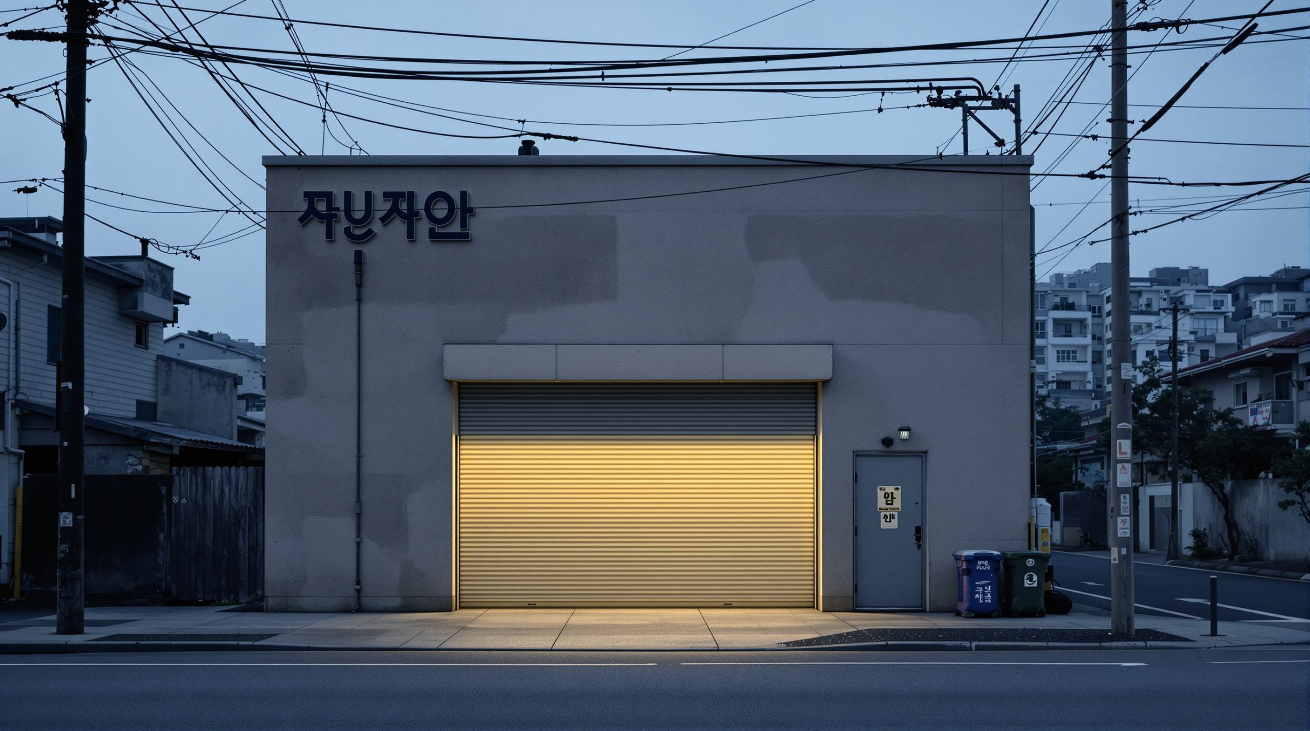 대구 달서구 자동차 정비단지 거리 저녁 풍경, 작은 정비소 외관 사람 없음
