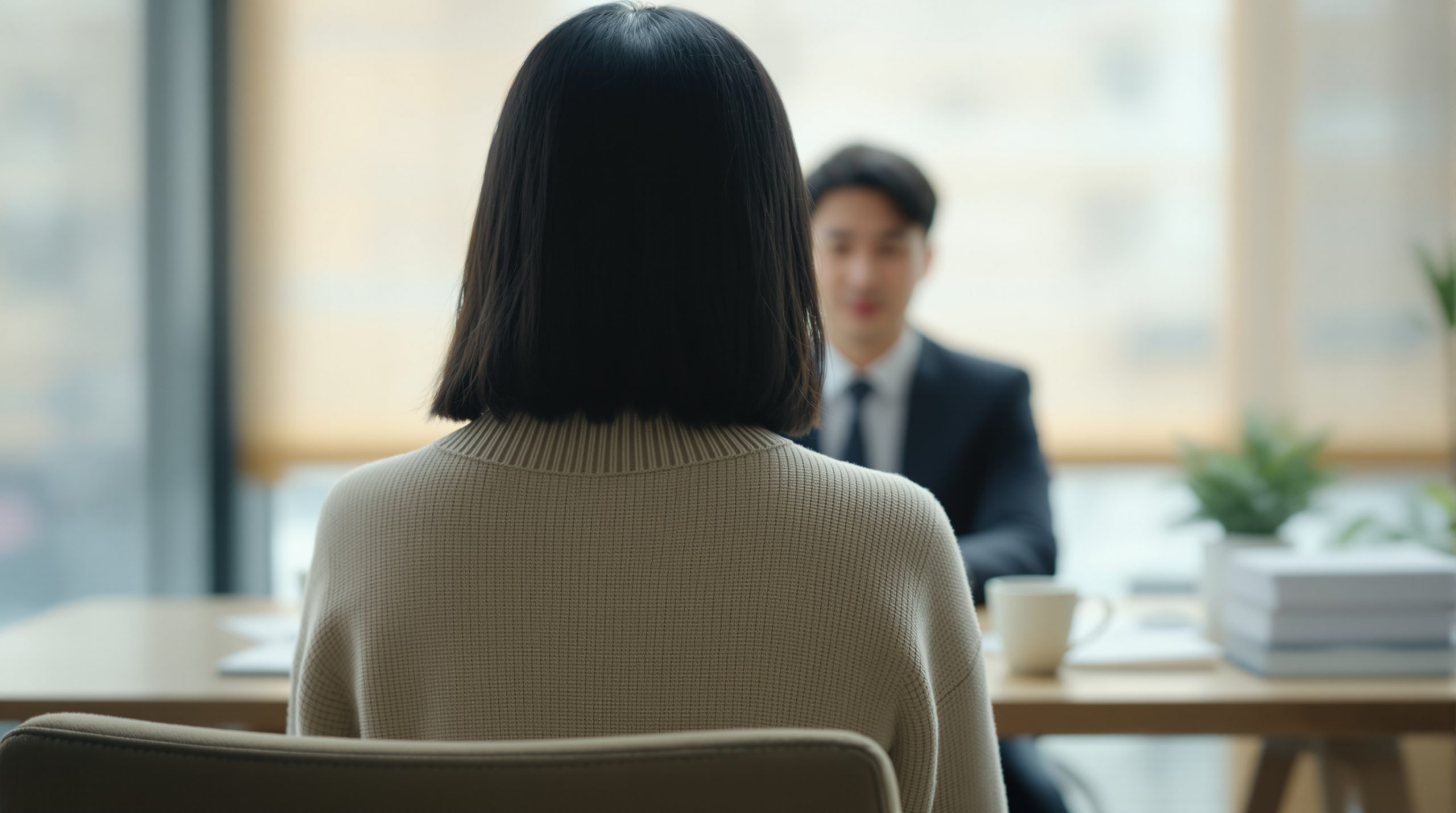 대구개인회생 인터뷰를 위해 사무실을 다시 찾은 36세 미용실 원장 의뢰인의 뒷모습