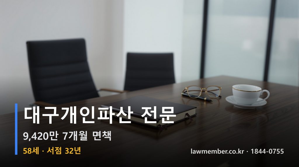 대구개인회생 전문 법무사 로맴버 - 58세 32년 동네 서점 9420만 파산 면책 지도 세 지점