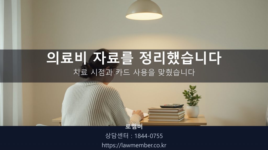 대구개인파산 신청 자료와 의료비 명세를 정리한 42세 의뢰인의 책상 위 풍경