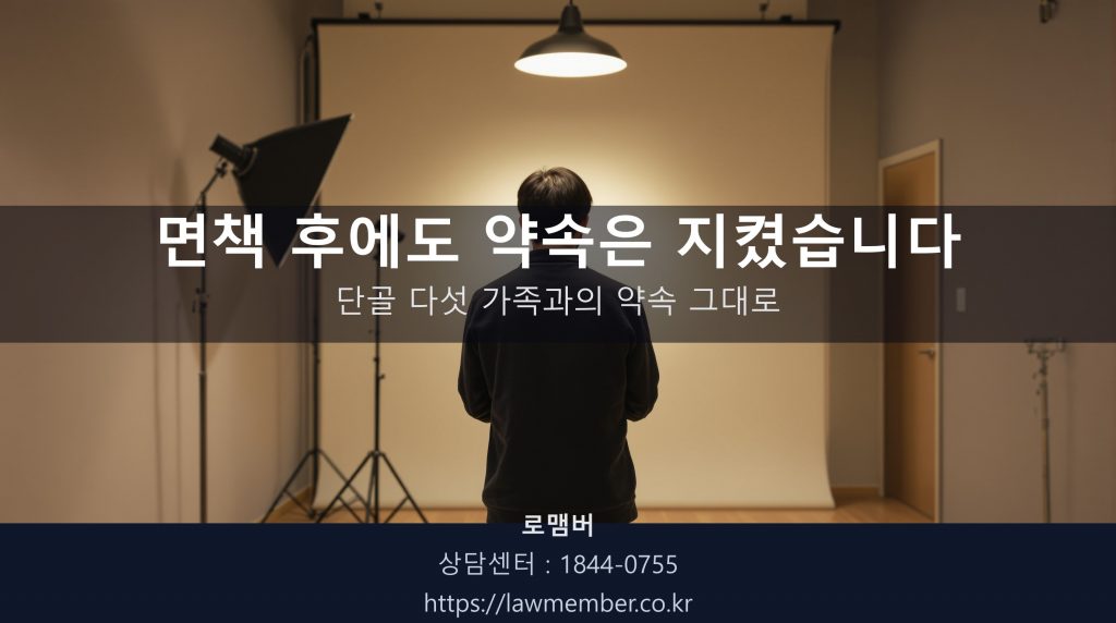 저녁 사진관 정리 후 47세 사장님이 빈 스튜디오 앞에서 미러리스 카메라를 양손에 들고 서 계신 뒷모습