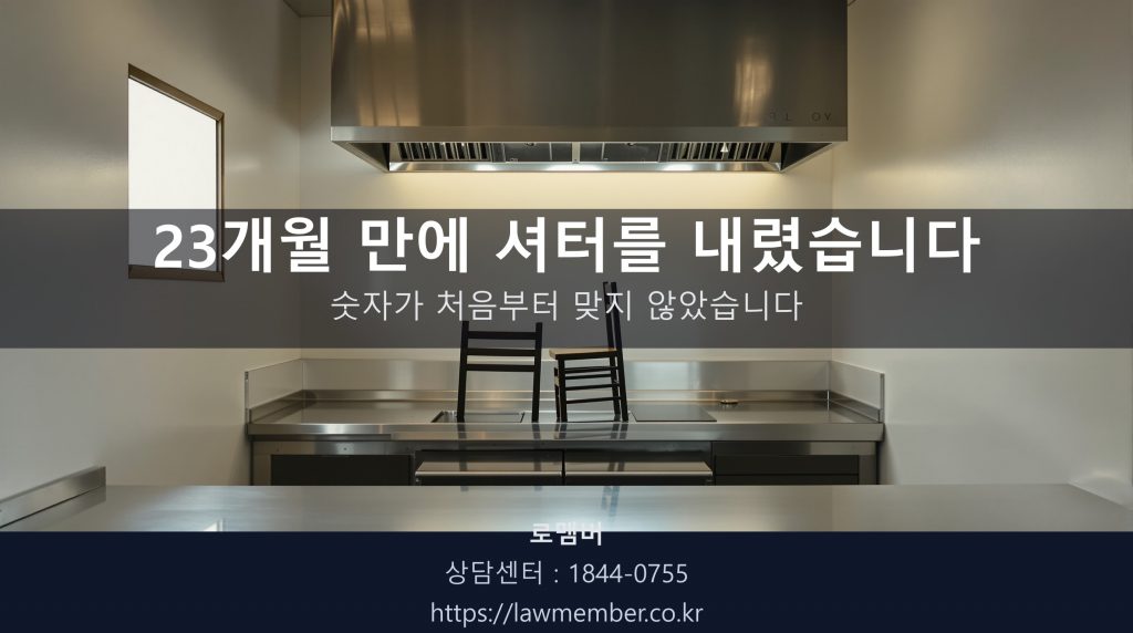 비어있는 치킨집 내부 — 정리된 조리대와 빈 의자, 사람 없음