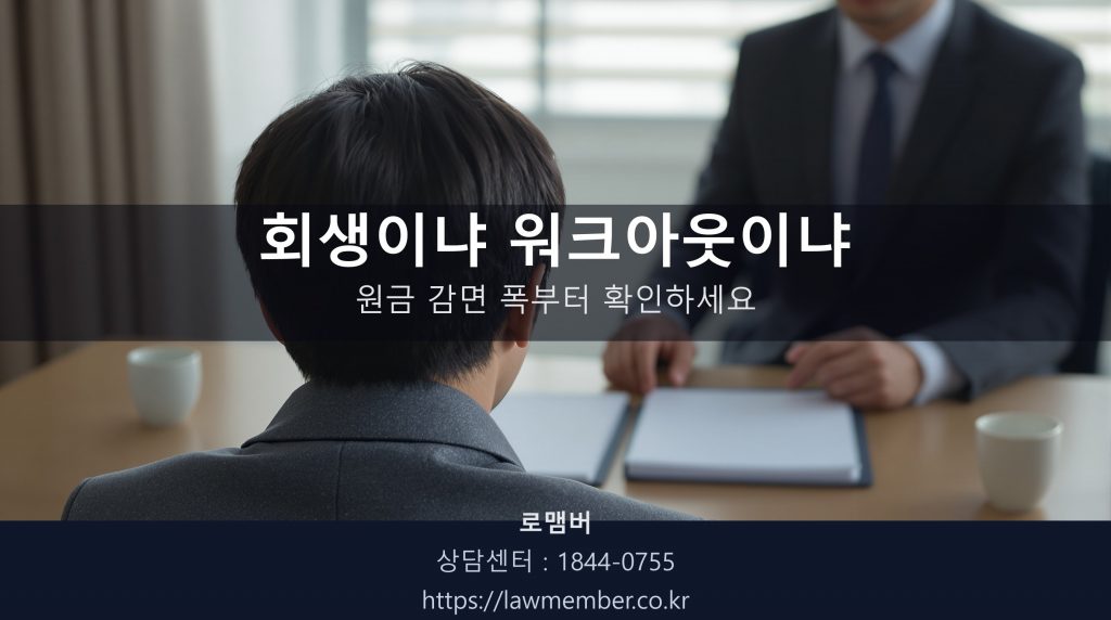 상담실에서 두 가지 서류를 비교하며 설명 듣는 뒷모습