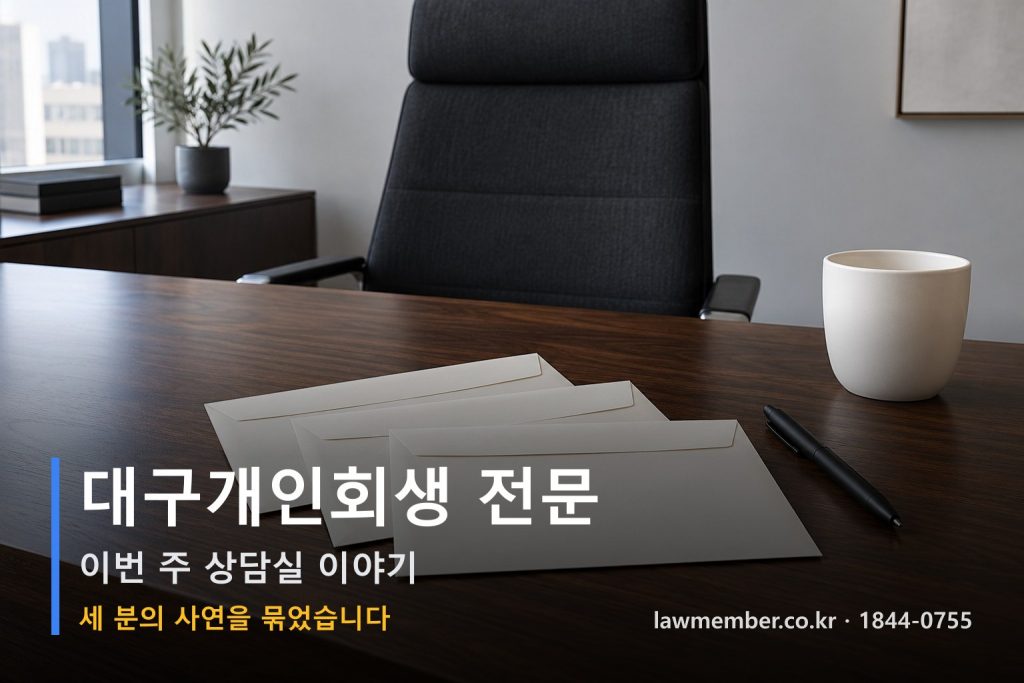법무사 사무실 책상 위 세 개의 서류봉투 정물